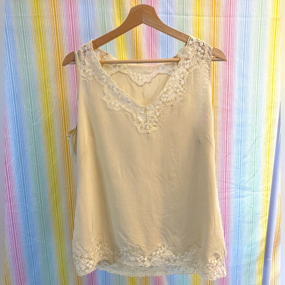 Women’s cream ivory slip cami top with lace detail